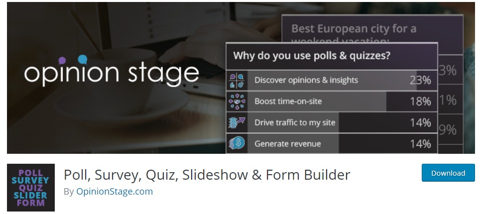 Poll feature in wp. Site Quiz form. Opinion maker.