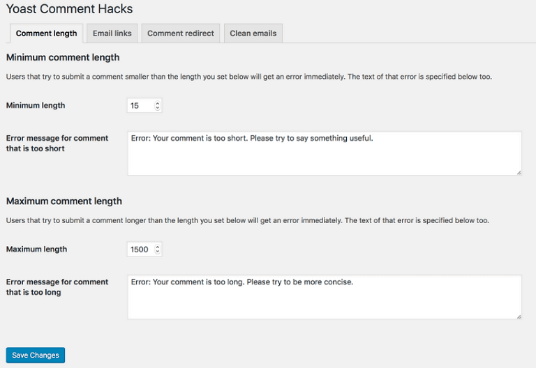 yoast comment hacks settings