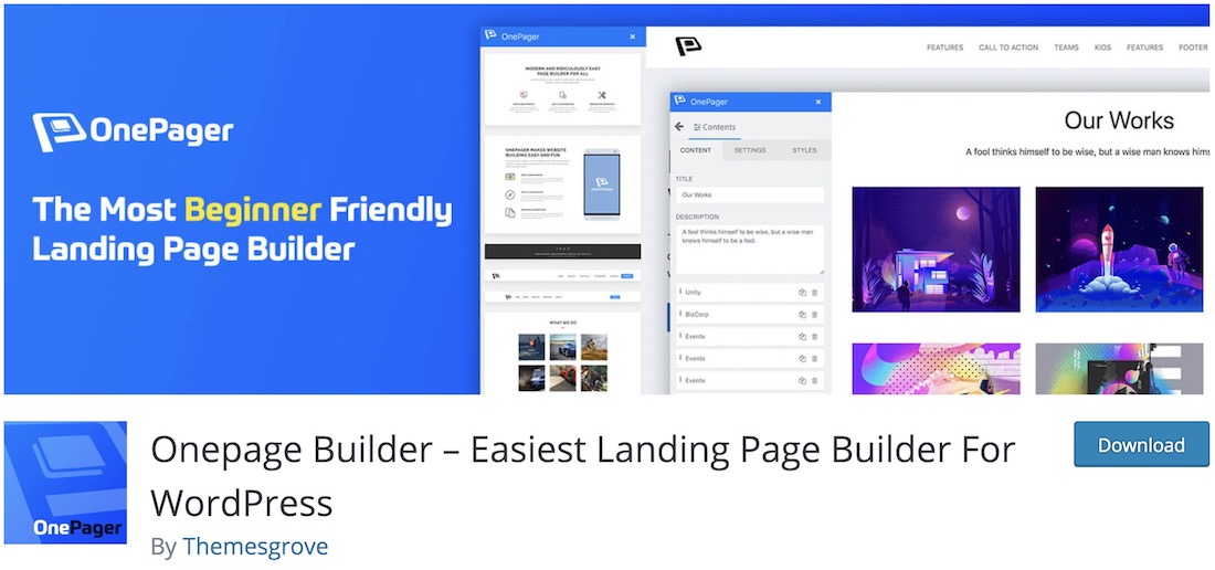 wponepager landing page plugin