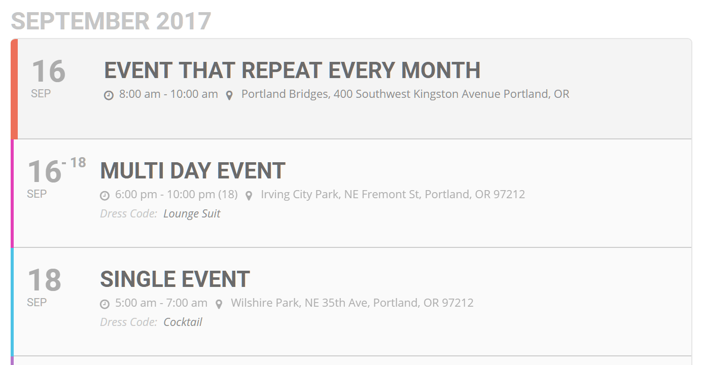 List of Events
