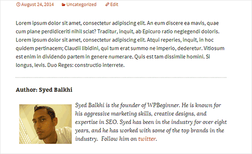 Author bio page inserted into a WordPress post Author bio page inserted into a WordPress post