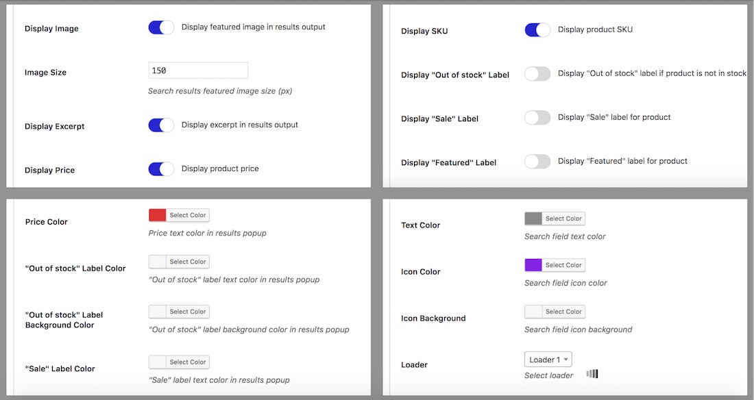 smart ajax product search plugin settings