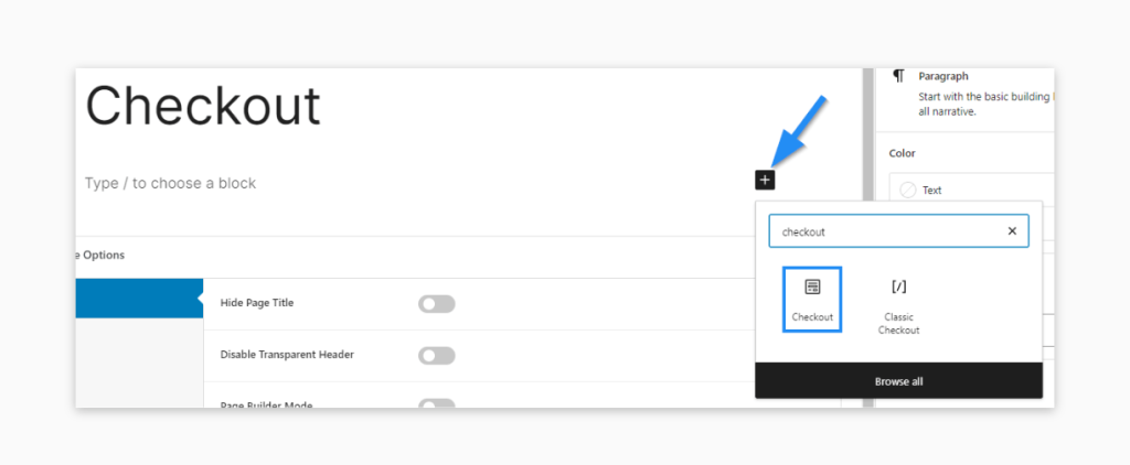 Adding the checkout block.